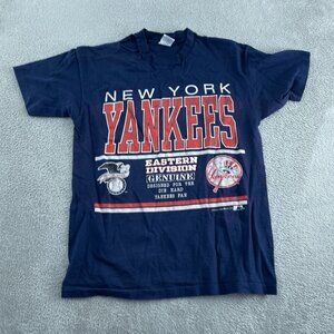 Vintage 1991 New York Yankees MLB Signal Mega-Tee L Navy  T-Shirt NWT *flaw*5796